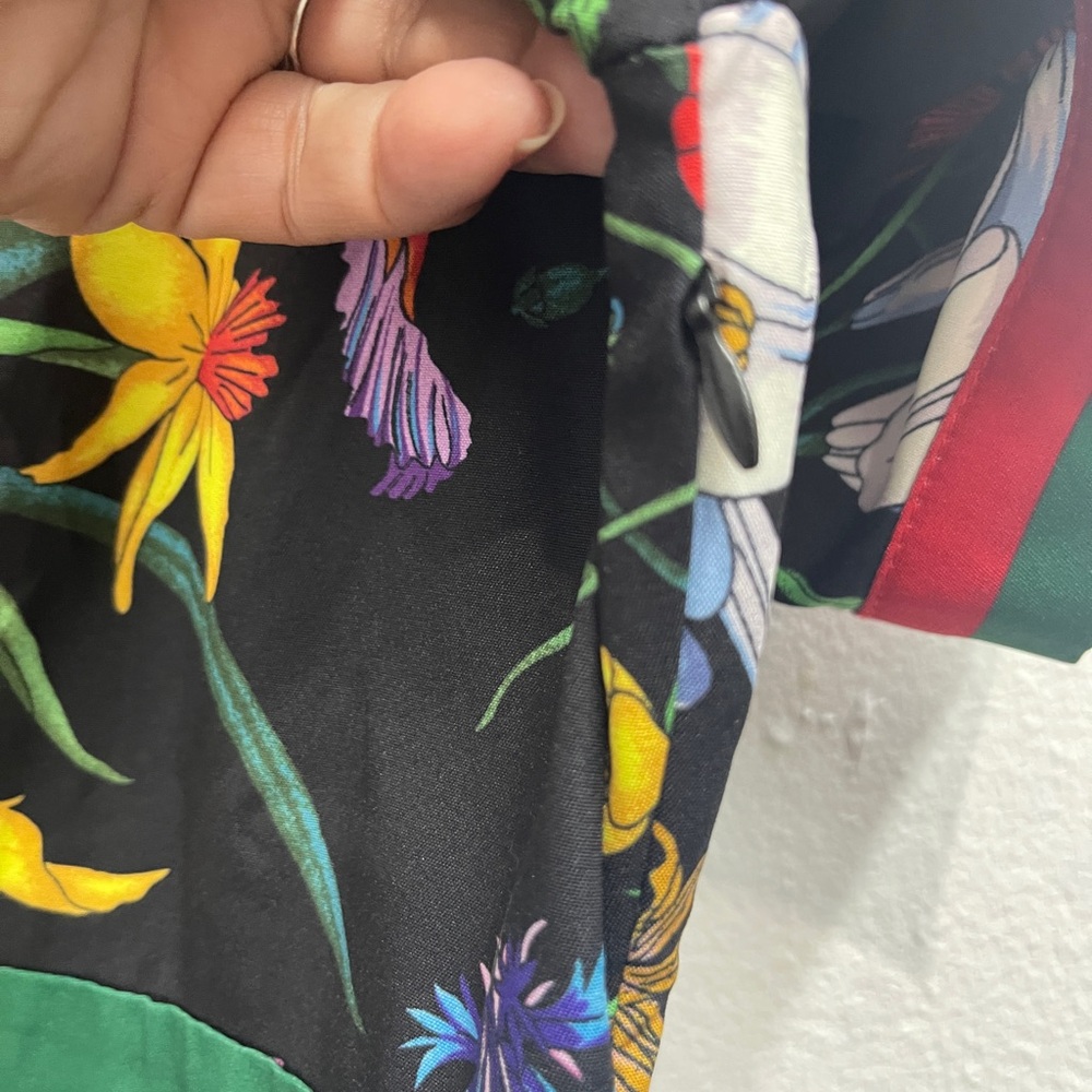 Black Floral Midi Shirt Dress with Green Trim - Picture 5 of 16